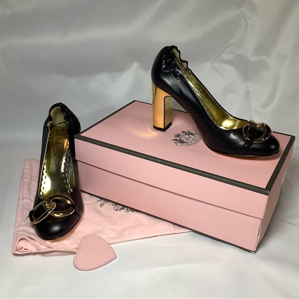 Juicy Couture Sz 6 Black and Gold Heels